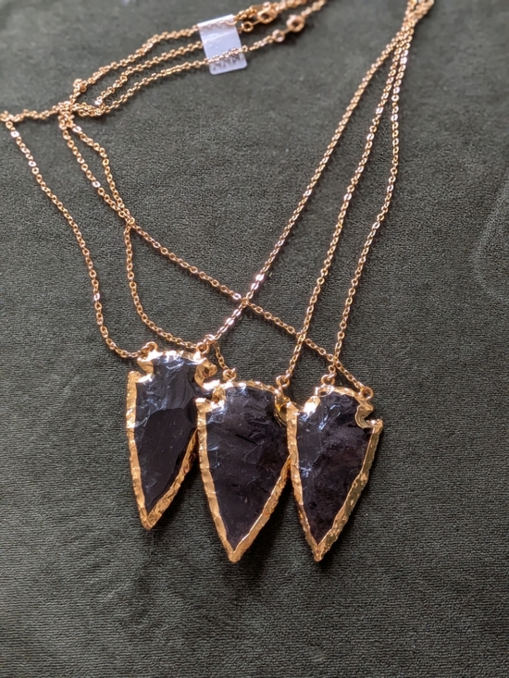 Gold-Edged Black Arrowhead Necklace Lot Of 3